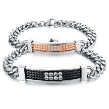 2015 nova moda retro requintado zircão casal pulseira de aço de titânio GS717